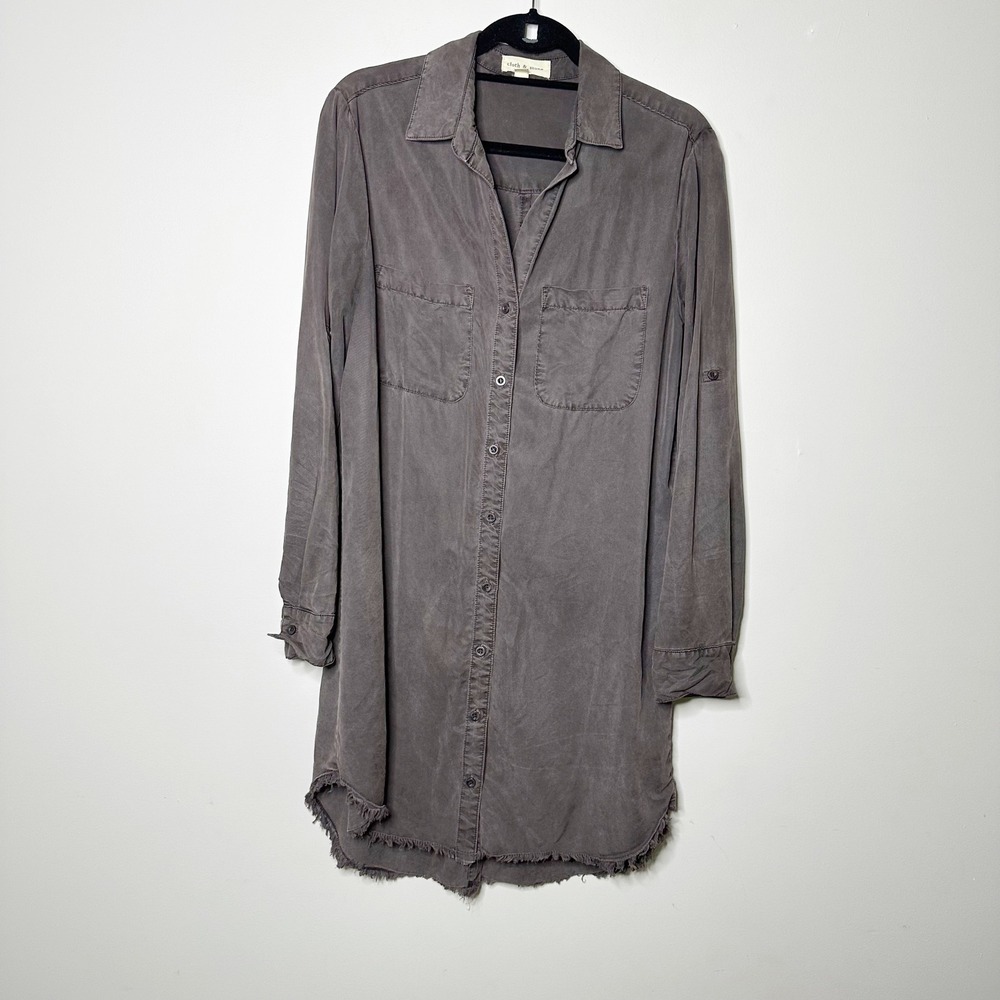 Cloth & Stone Shirt Dress Womens Medium Gray Good Tencel Raw Hem S8070-312
